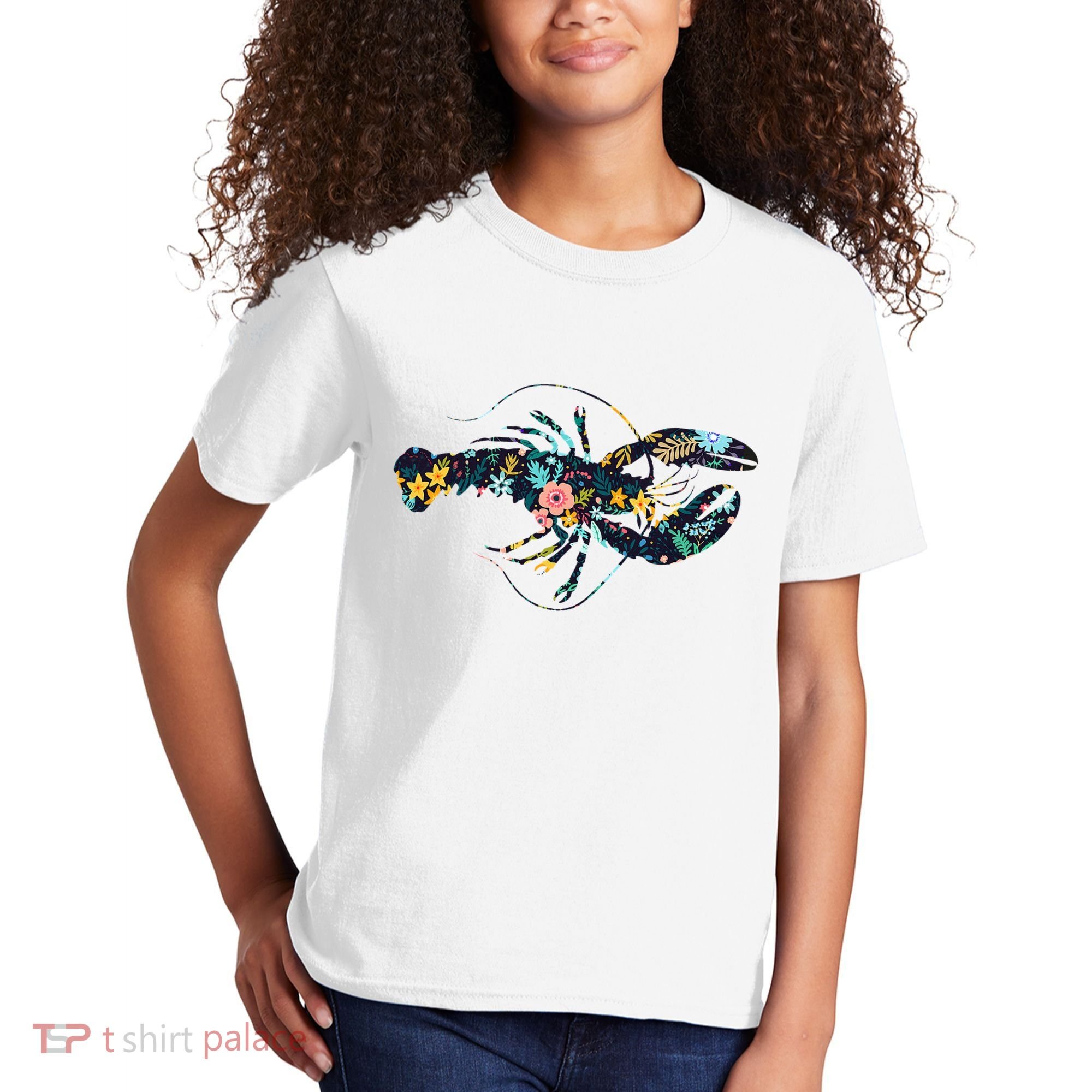 Floral Lobster Silhouette Graphic Kids T-Shirt