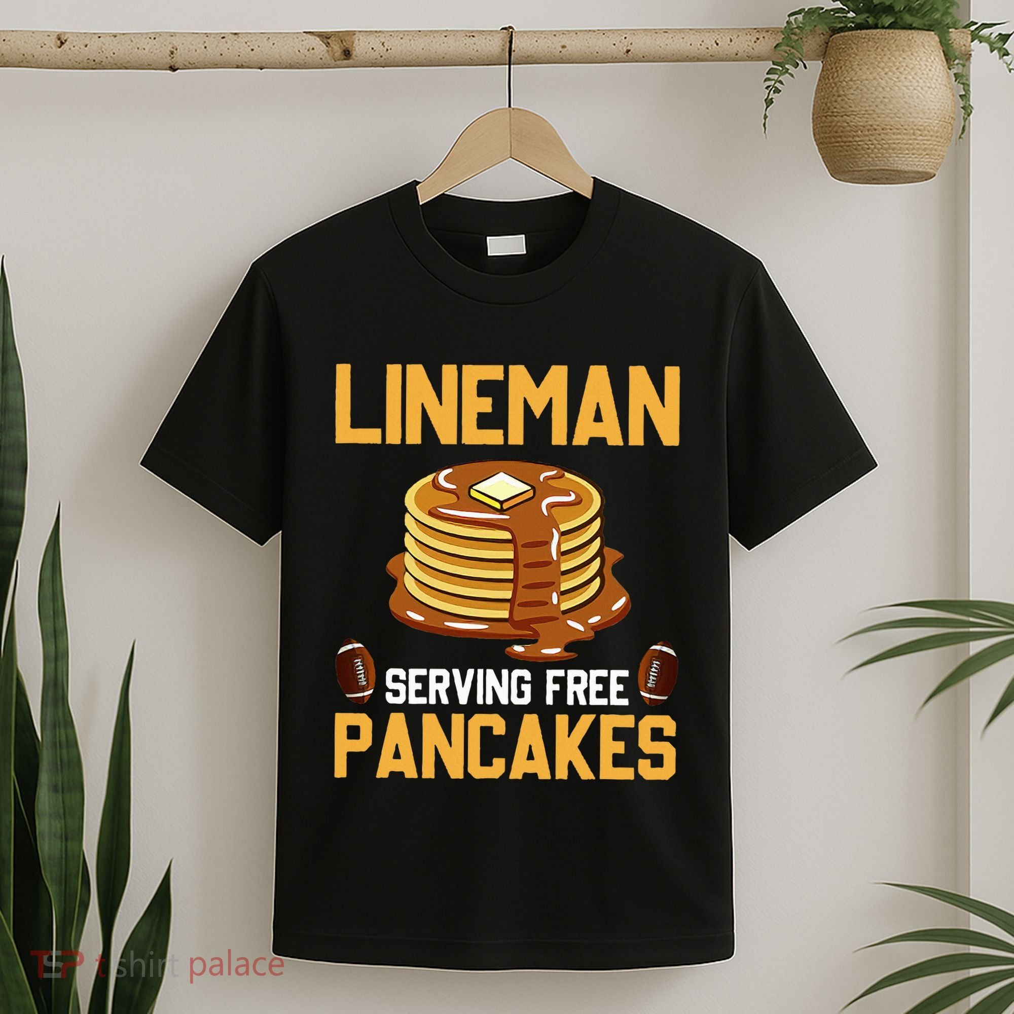 Football Lineman Serving Pancakes Daily Offensive Lineman T-Shirt