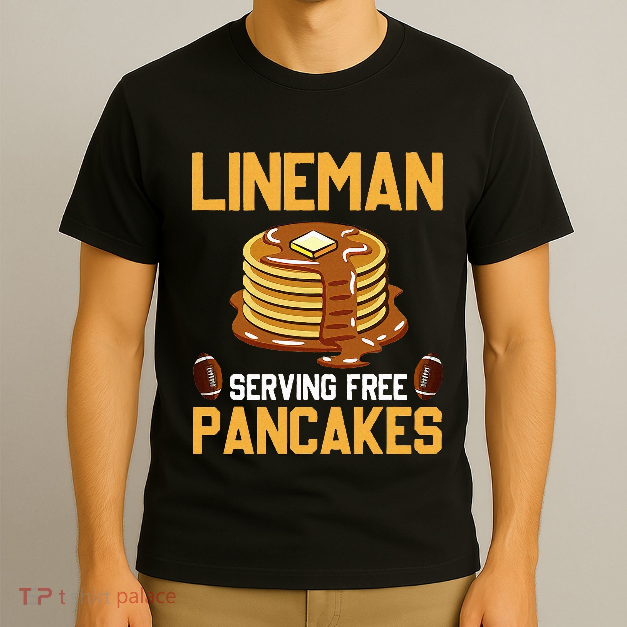 Football Lineman Serving Pancakes Daily Offensive Lineman T-Shirt