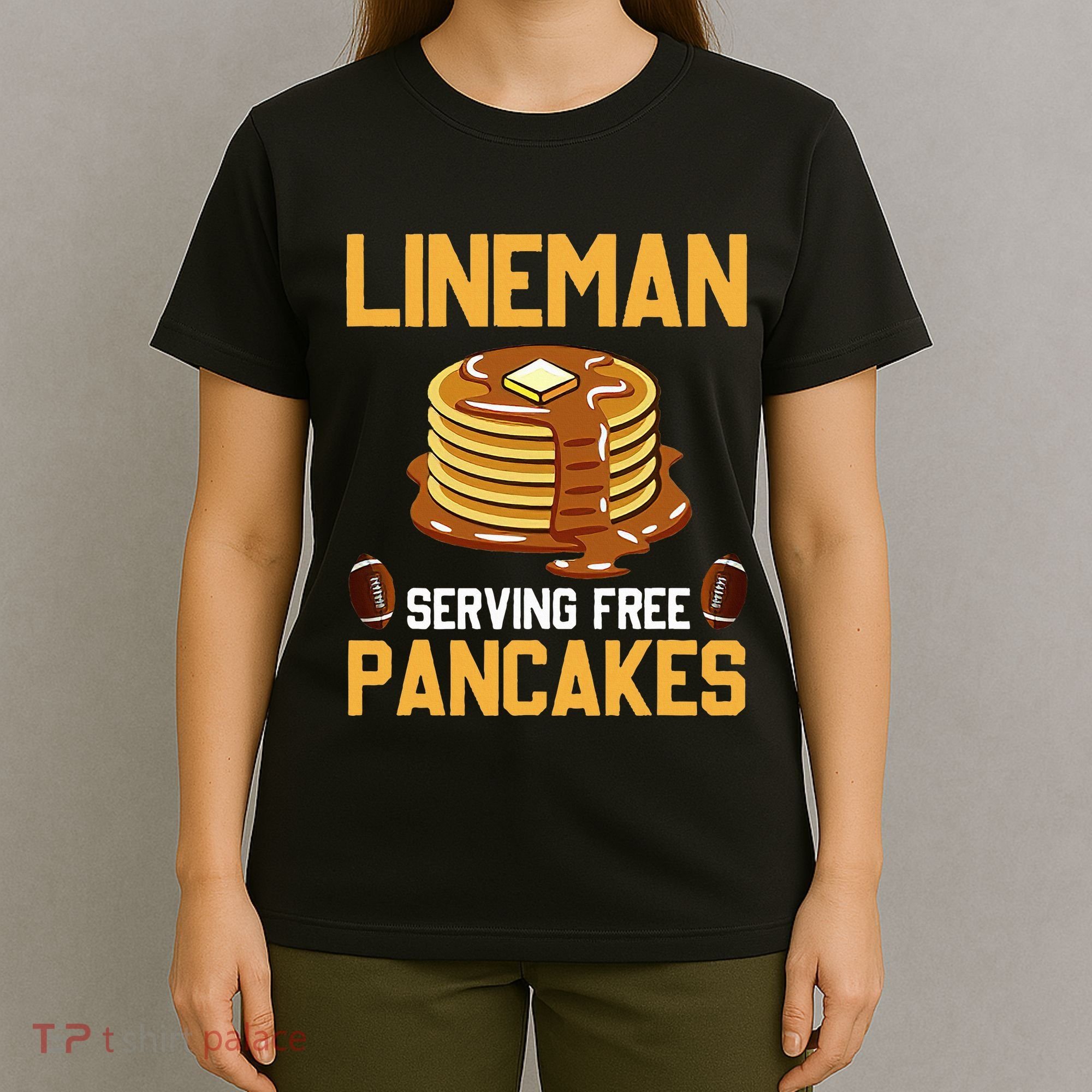 Football Lineman Serving Pancakes Daily Offensive Lineman T-Shirt