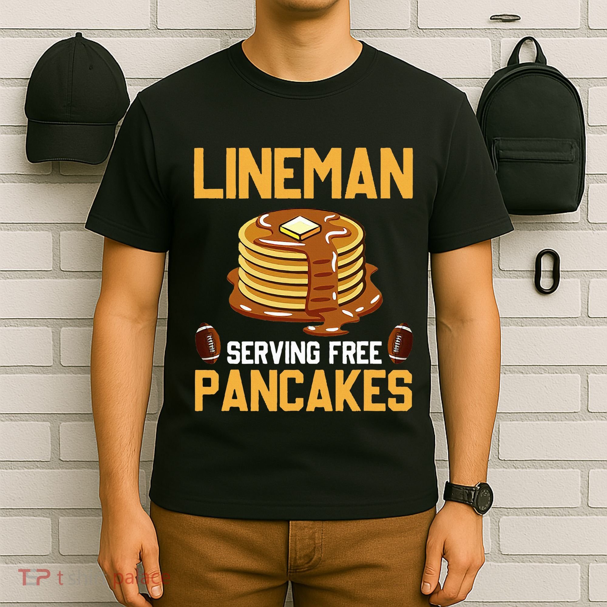 Football Lineman Serving Pancakes Daily Offensive Lineman T-Shirt
