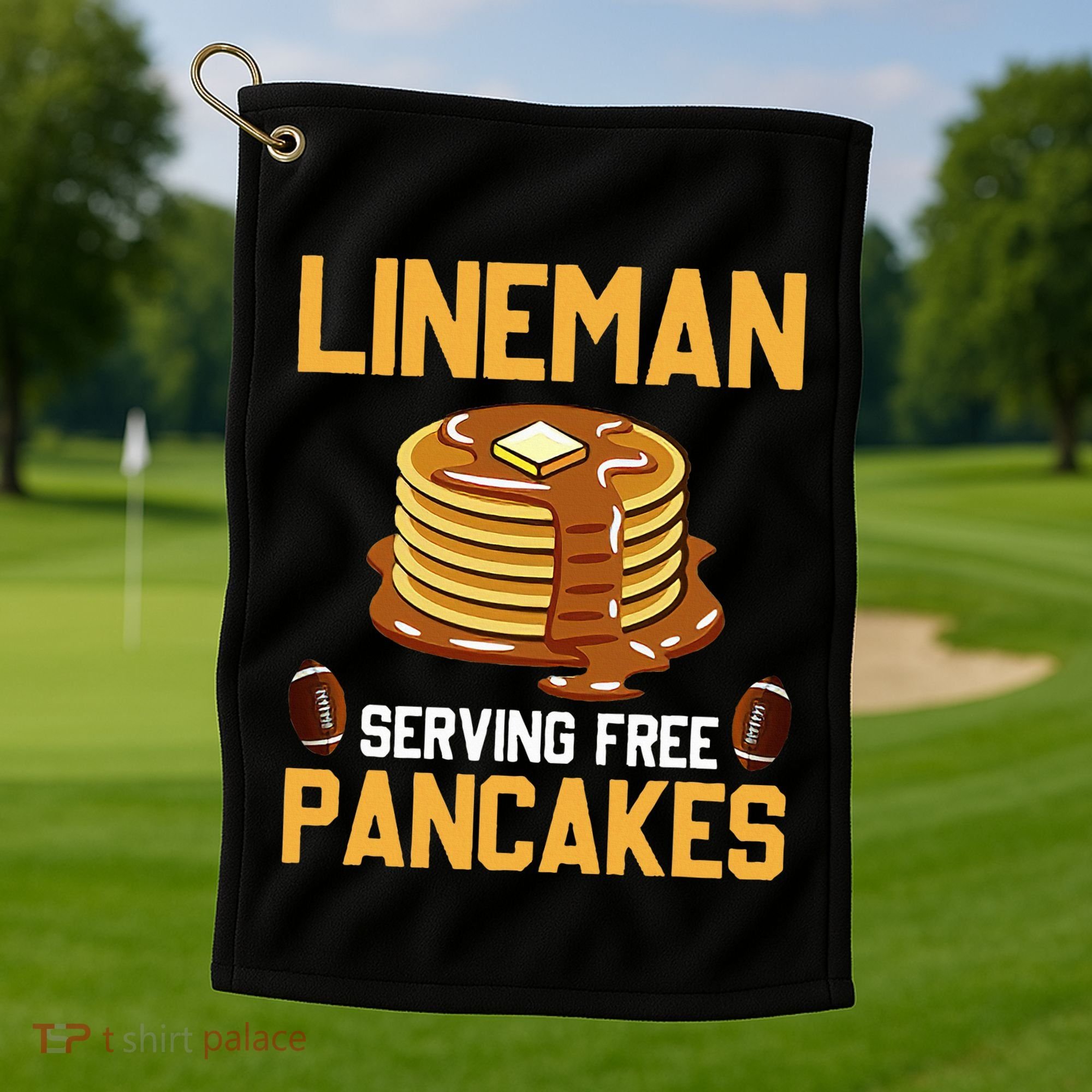 Football Lineman Serving Pancakes Daily Offensive Lineman Golf Towel