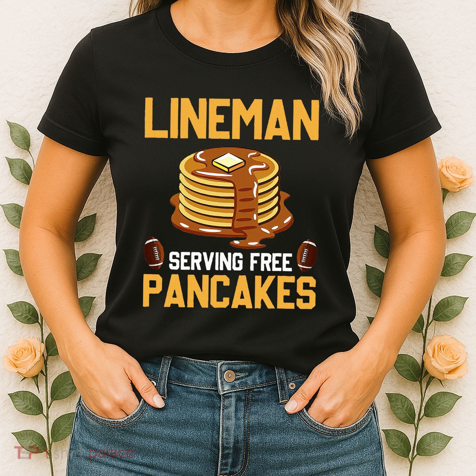 Football Lineman Serving Pancakes Daily Offensive Lineman Women's T-Shirt