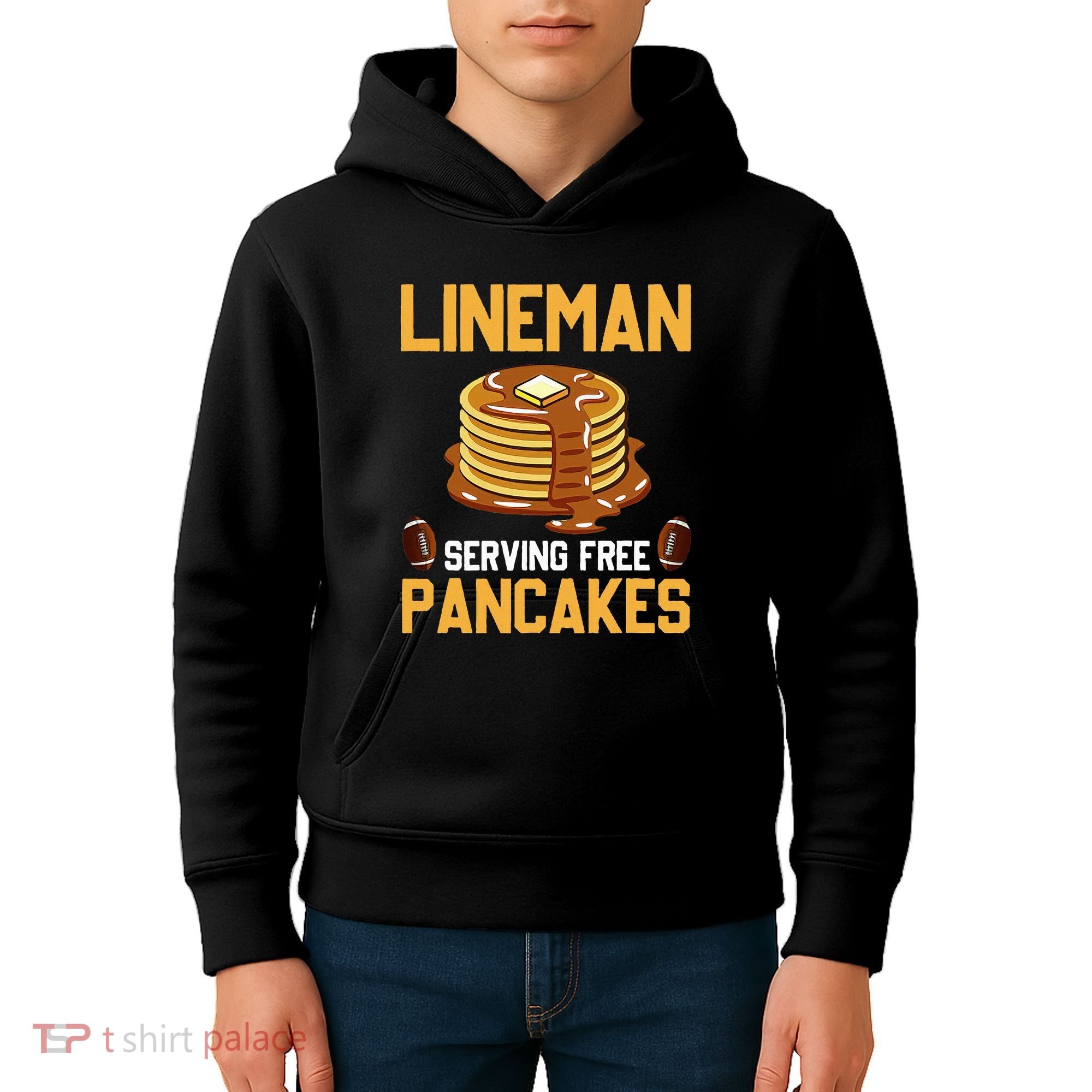 Football Lineman Serving Pancakes Daily Offensive Lineman Kids Hoodie
