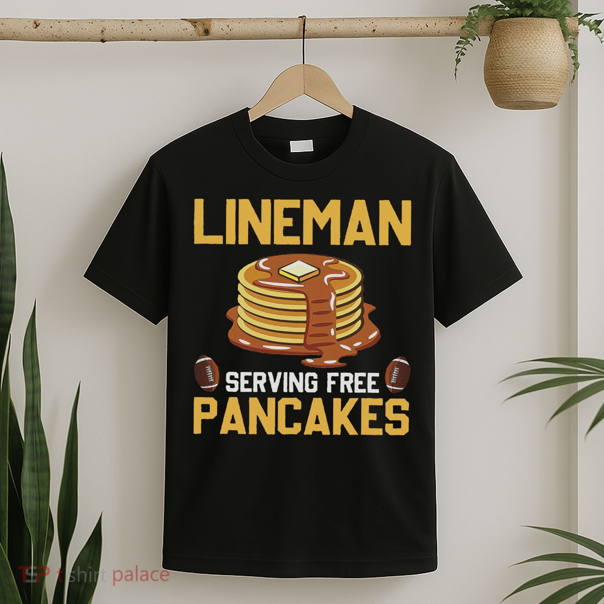 Football Lineman Serving Pancakes Daily Offensive Lineman T-Shirt