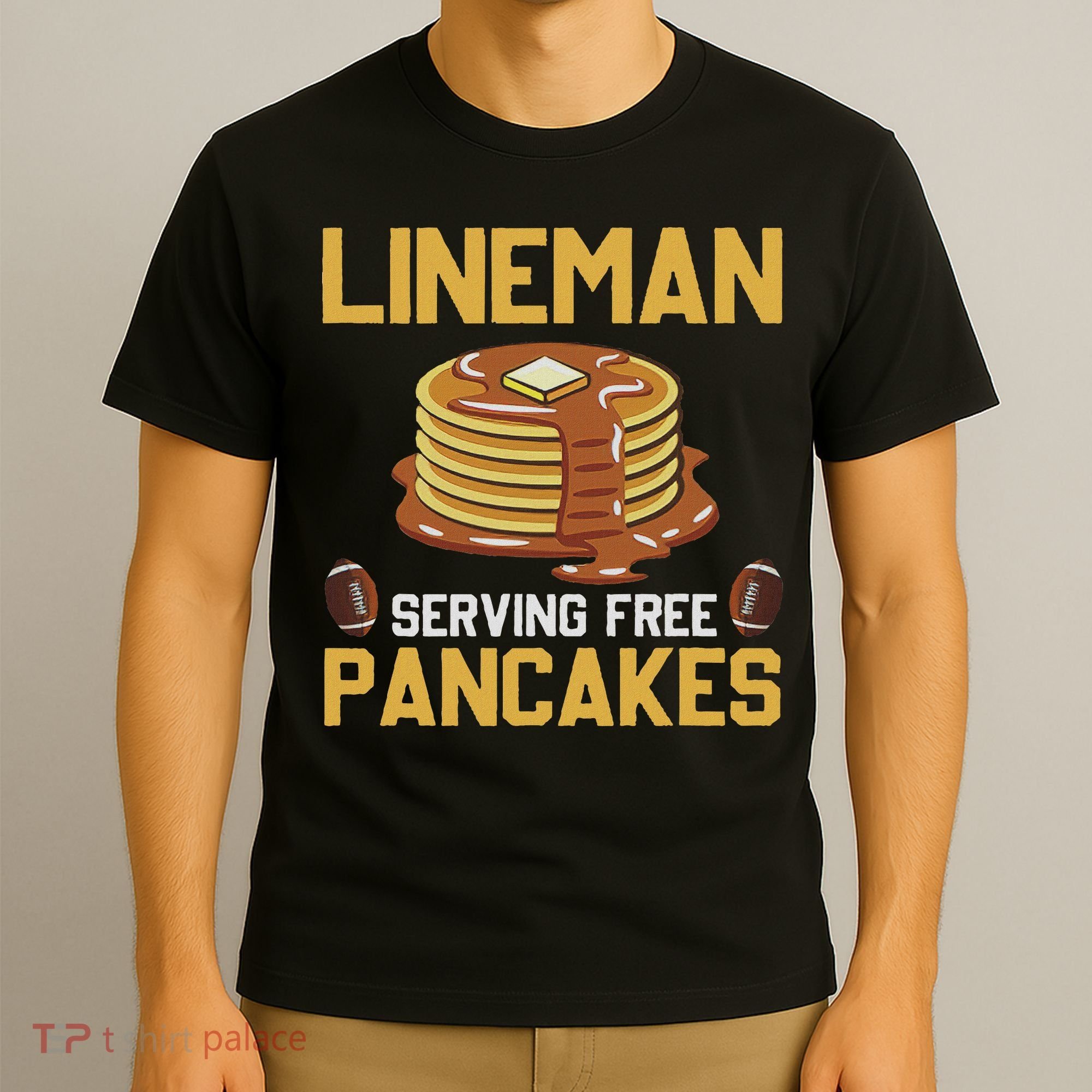 Football Lineman Serving Pancakes Daily Offensive Lineman T-Shirt