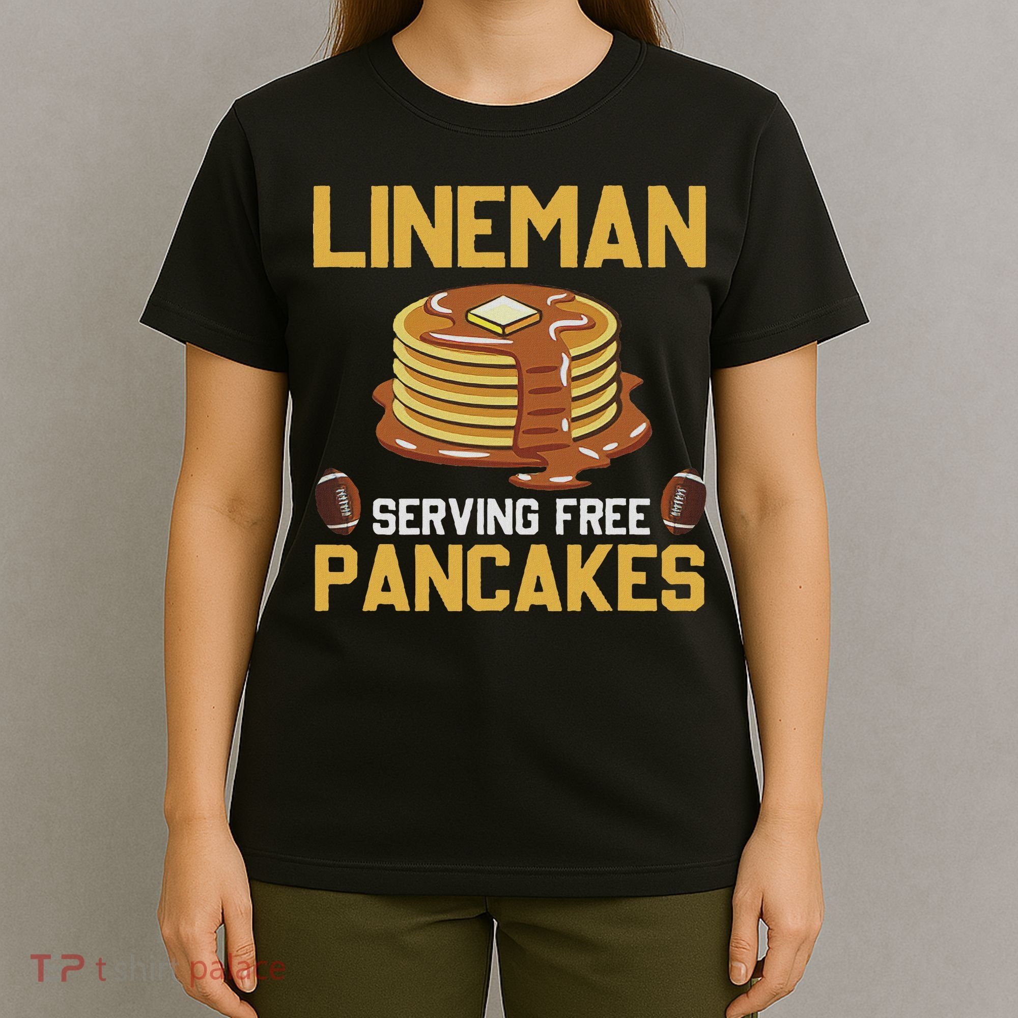 Football Lineman Serving Pancakes Daily Offensive Lineman T-Shirt