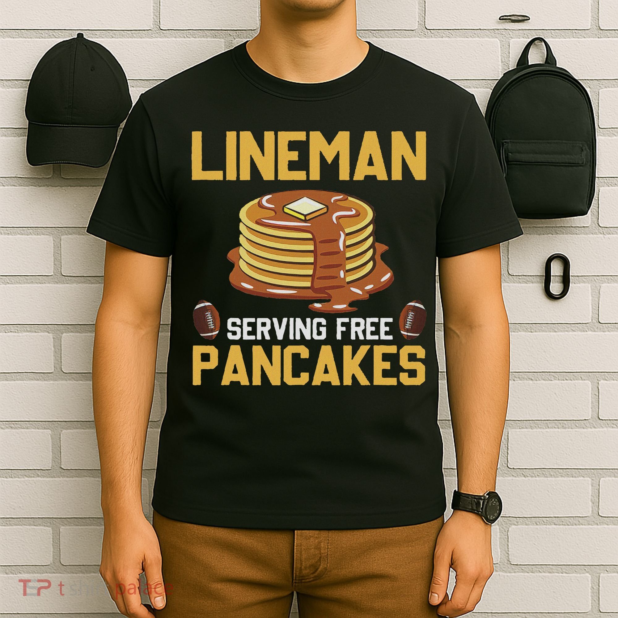 Football Lineman Serving Pancakes Daily Offensive Lineman T-Shirt