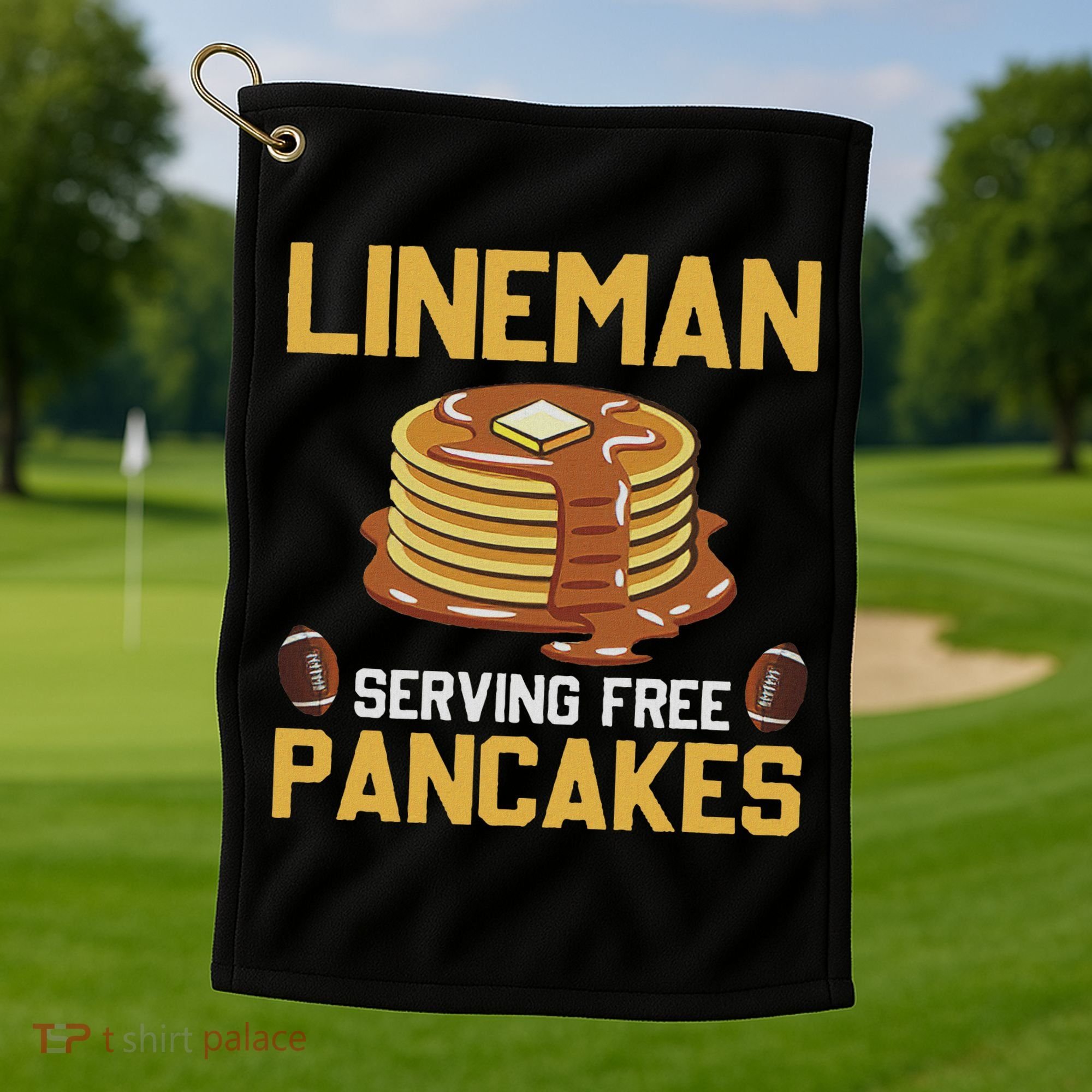 Football Lineman Serving Pancakes Daily Offensive Lineman Golf Towel