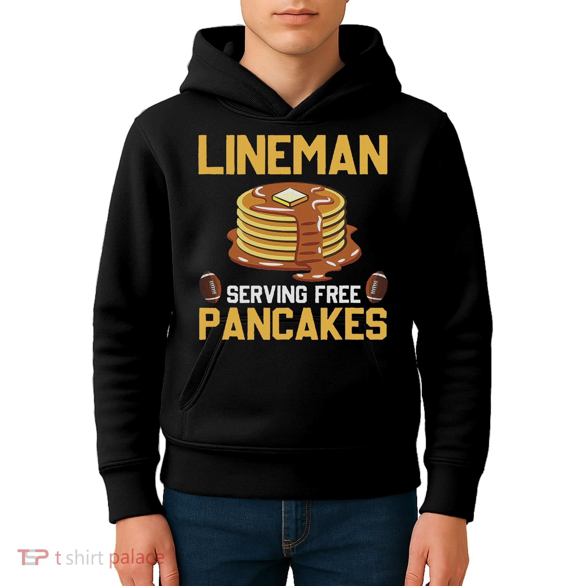 Football Lineman Serving Pancakes Daily Offensive Lineman Kids Hoodie