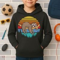 Funny Lazy Sloth Retro Sunset 1 Kids Hoodie thumb 2
