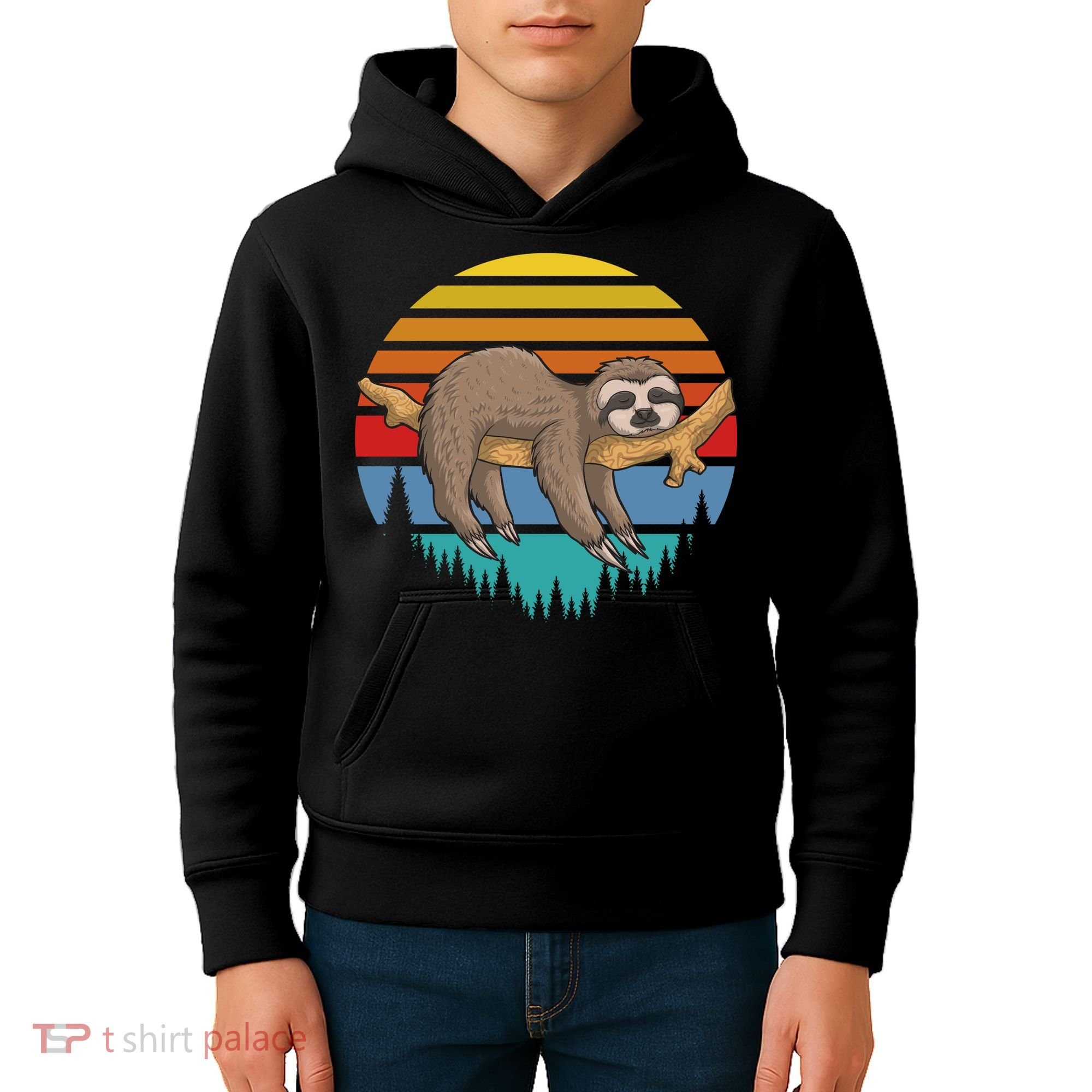 Funny Lazy Sloth Retro Sunset 1 Kids Hoodie