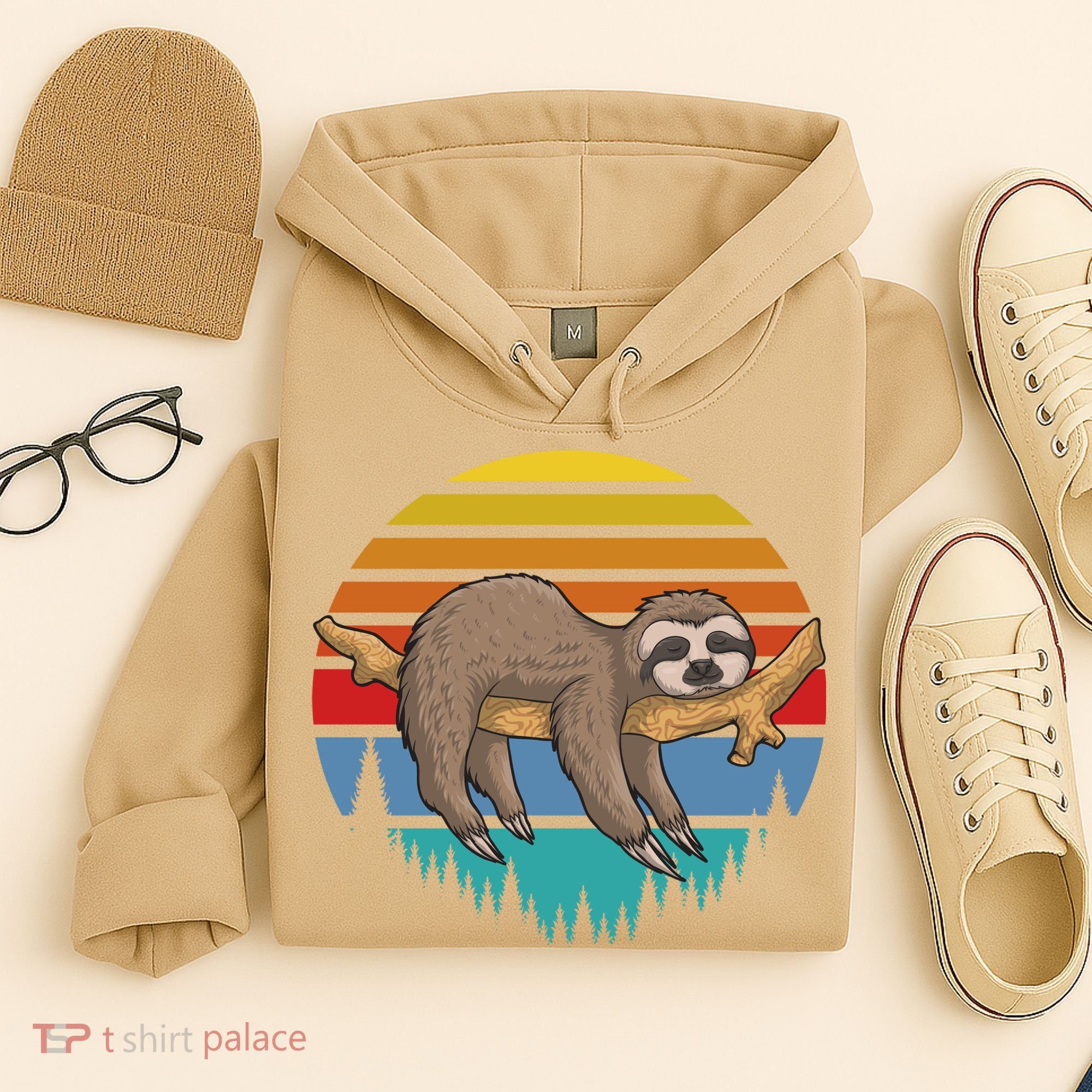 Funny Lazy Sloth Retro Sunset 1 Hoodie