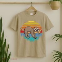 Funny Lazy Sloth Retro Sunset 1 T-Shirt thumb 2