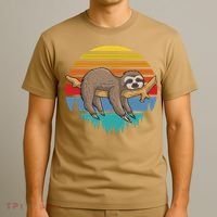 Funny Lazy Sloth Retro Sunset 1 T-Shirt thumb 3