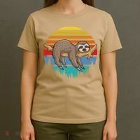 Funny Lazy Sloth Retro Sunset 1 T-Shirt thumb 4