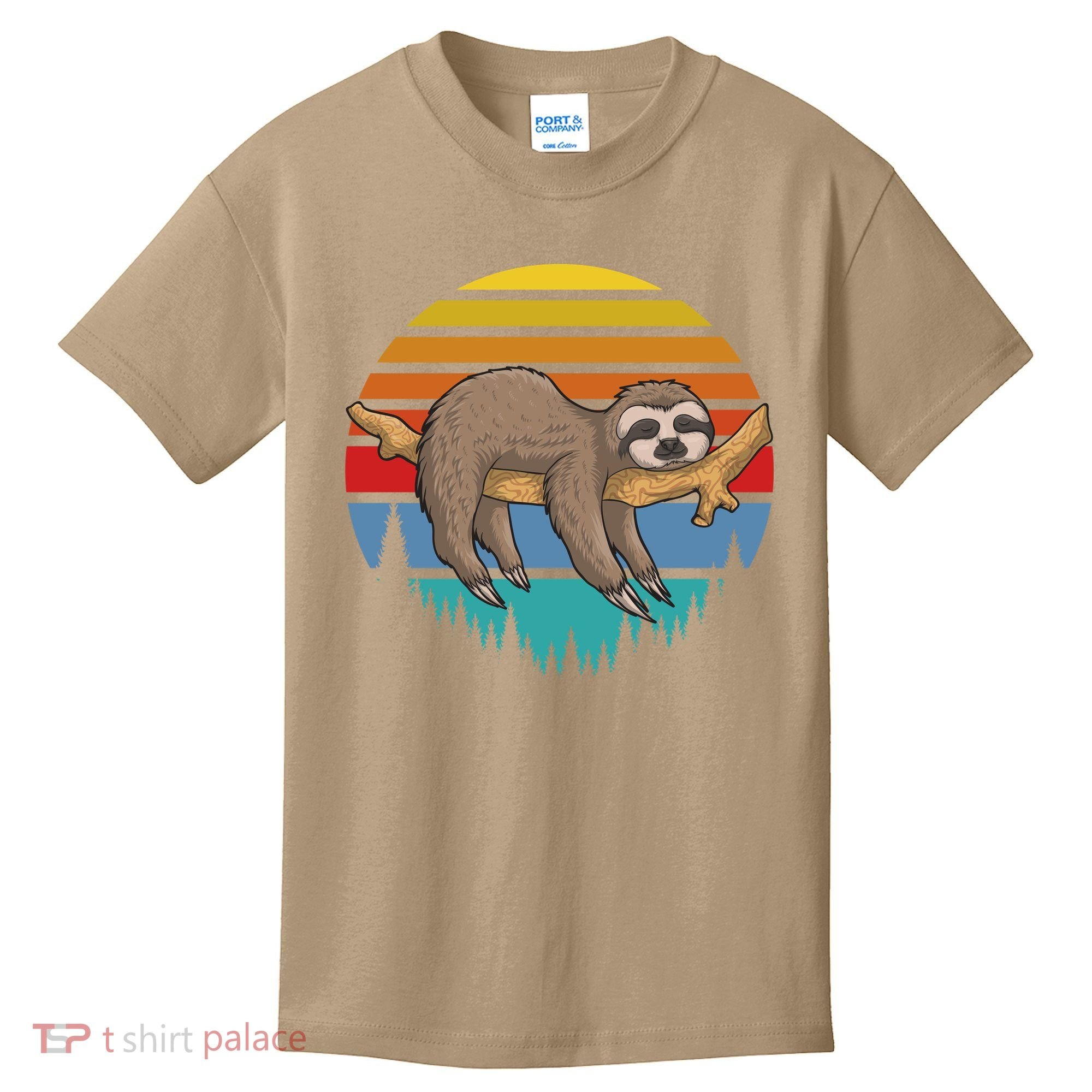 Funny Lazy Sloth Retro Sunset 1 Kids T-Shirt