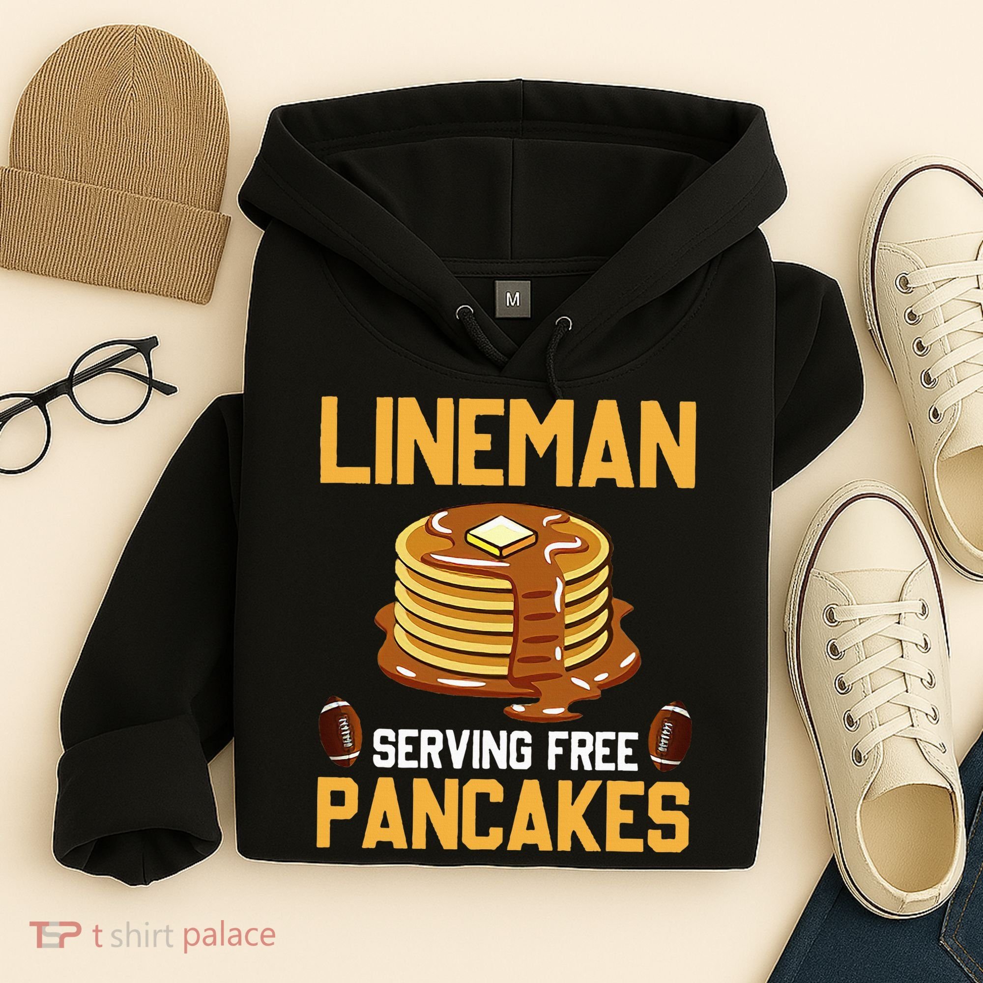Football Lineman Serving Pancakes Daily Offensive Lineman Hoodie