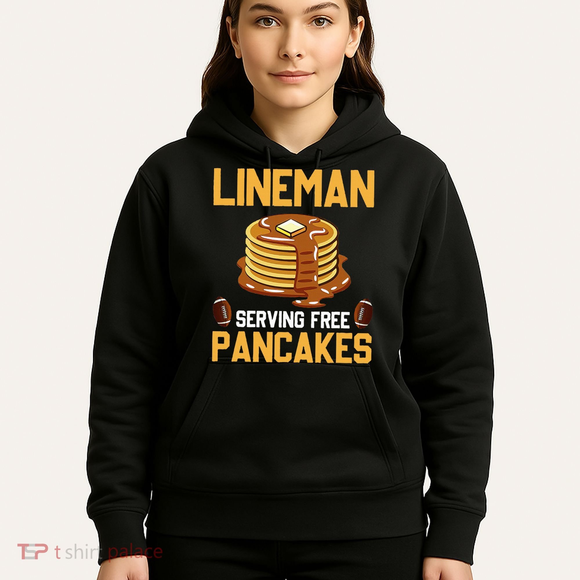 Football Lineman Serving Pancakes Daily Offensive Lineman Hoodie
