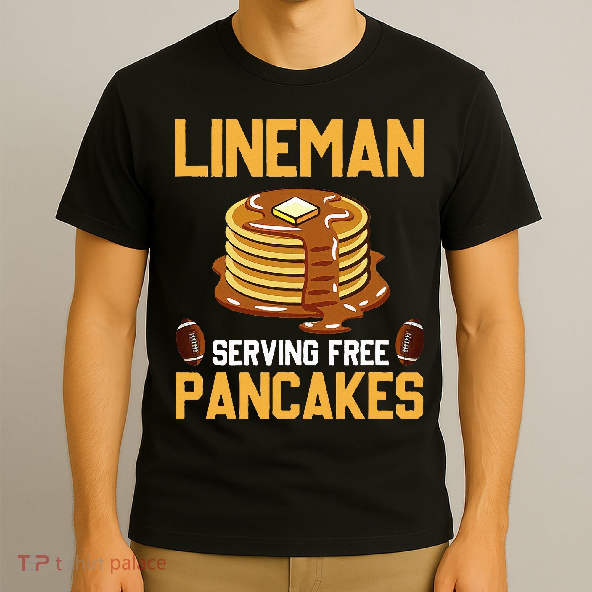 Football Lineman Serving Pancakes Daily Offensive Lineman T-Shirt