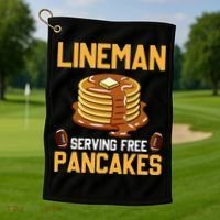 Football Lineman Serving Pancakes Daily Offensive Lineman Golf Towel thumb 1