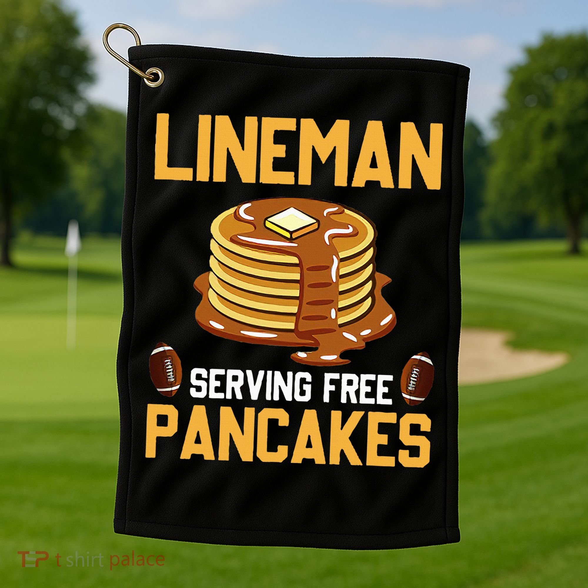 Football Lineman Serving Pancakes Daily Offensive Lineman Golf Towel