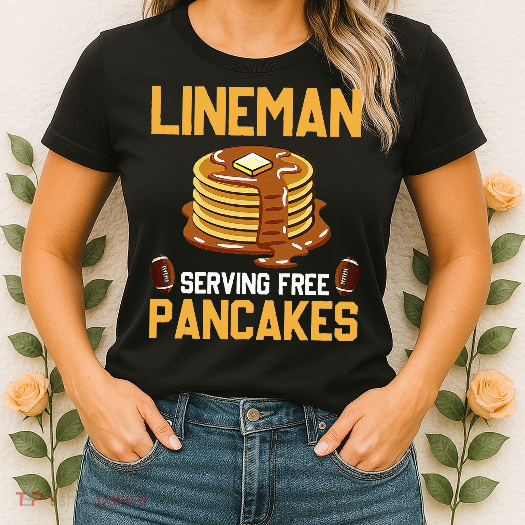 Football Lineman Serving Pancakes Daily Offensive Lineman Women's T-Shirt