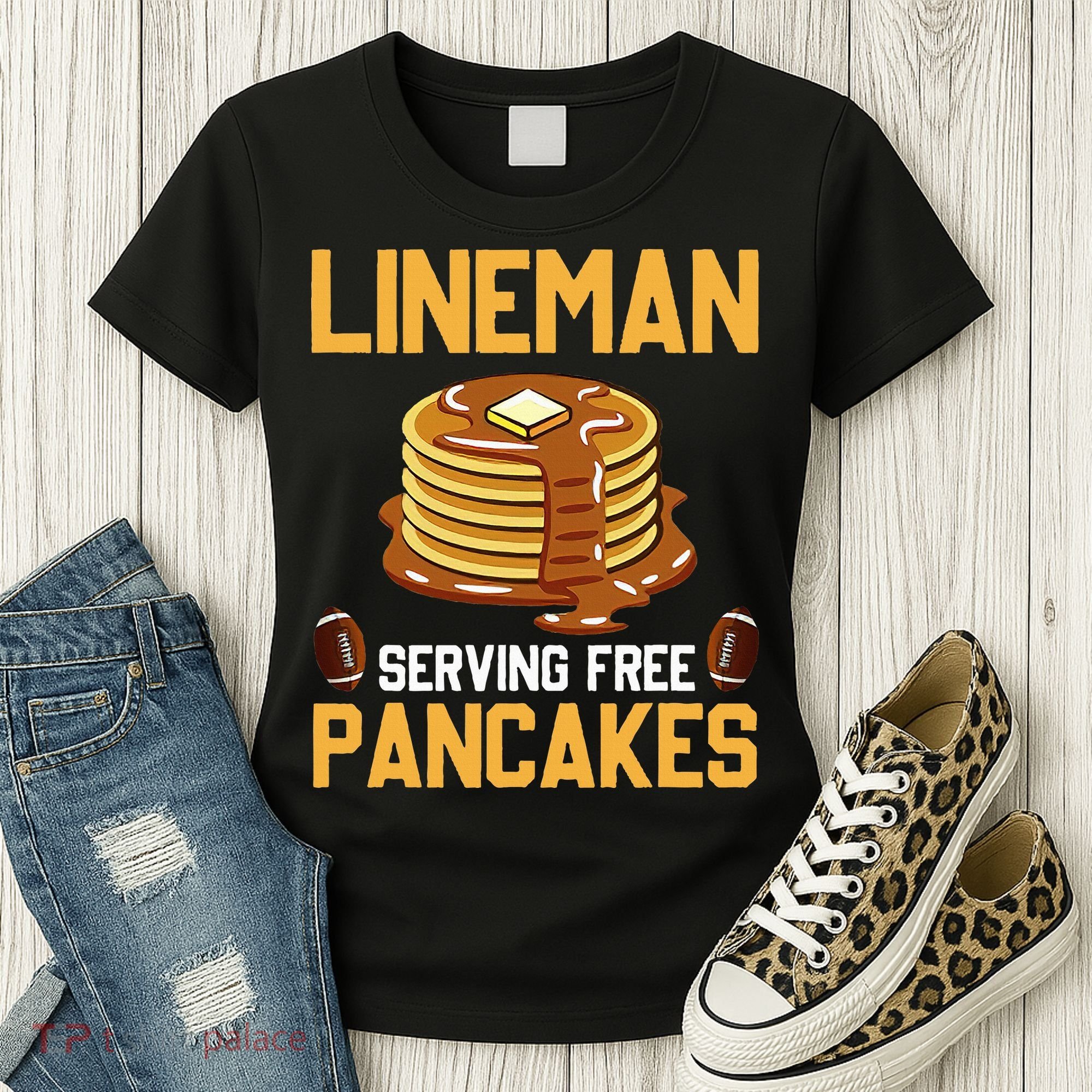 Football Lineman Serving Pancakes Daily Offensive Lineman Women's T-Shirt