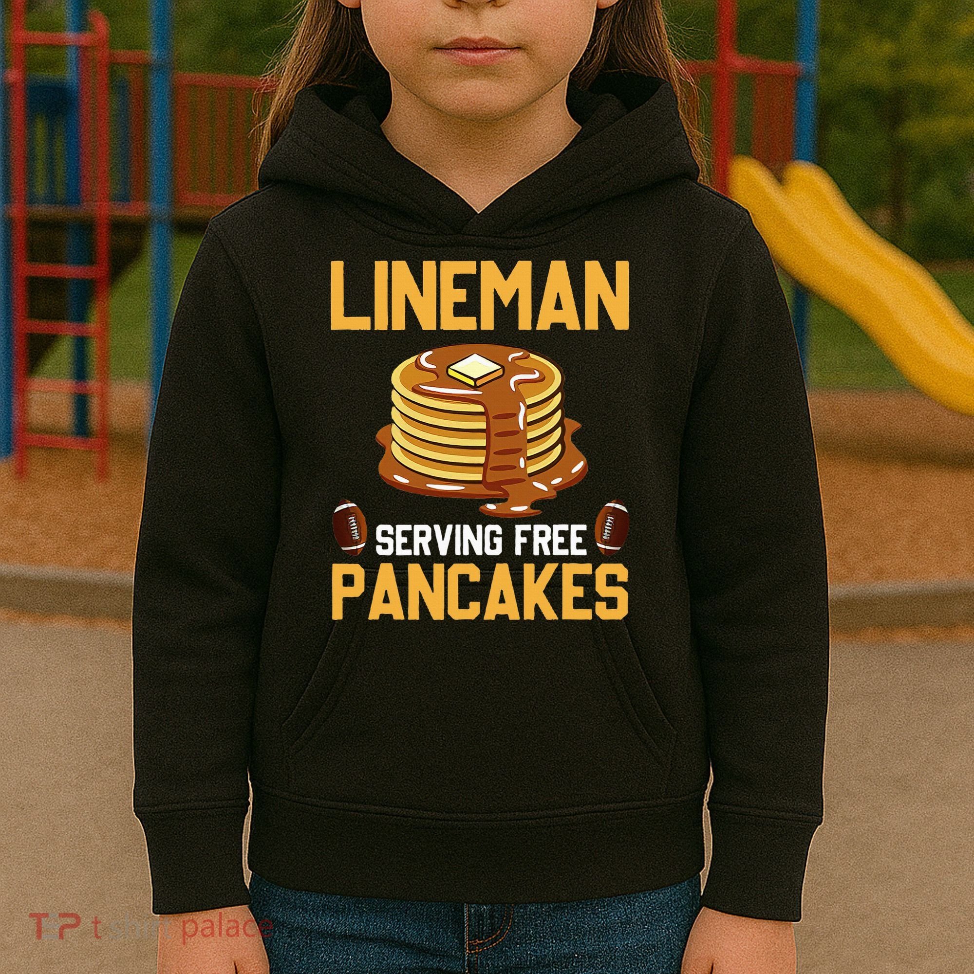 Football Lineman Serving Pancakes Daily Offensive Lineman Kids Hoodie