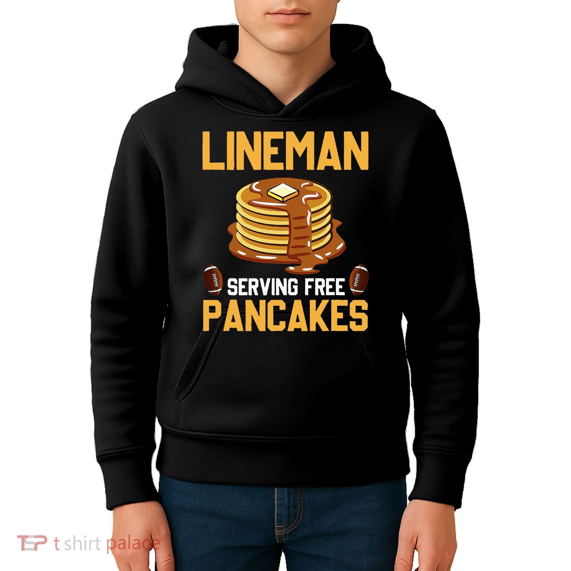Football Lineman Serving Pancakes Daily Offensive Lineman Kids Hoodie