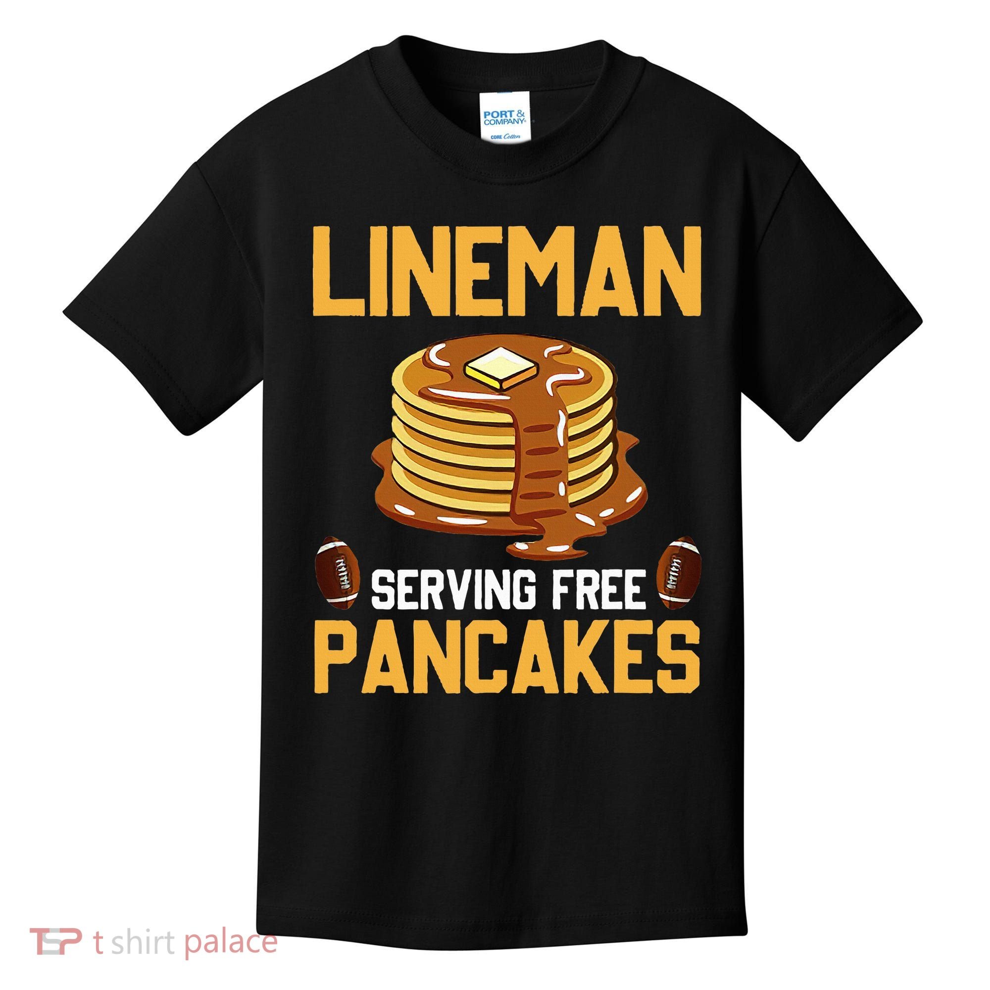 Football Lineman Serving Pancakes Daily Offensive Lineman Kids T-Shirt