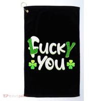 Funny Leprechaun Shamrock Fuck Lucky You St Patricks Day Golf Towel thumb 0