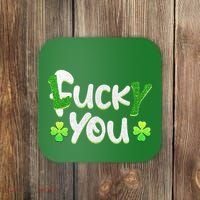 Funny Leprechaun Shamrock Fuck Lucky You St Patricks Day Coaster thumb 0
