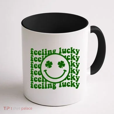 Feeling Lucky Smiley Irish Clover Coffee Mug back