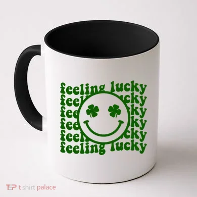 Feeling Lucky Smiley Irish Clover Coffee Mug