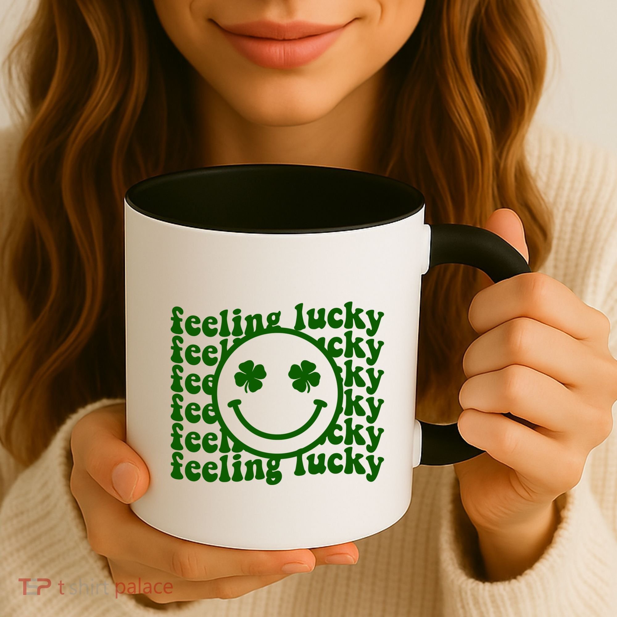 Feeling Lucky Smiley Irish Clover Coffee Mug