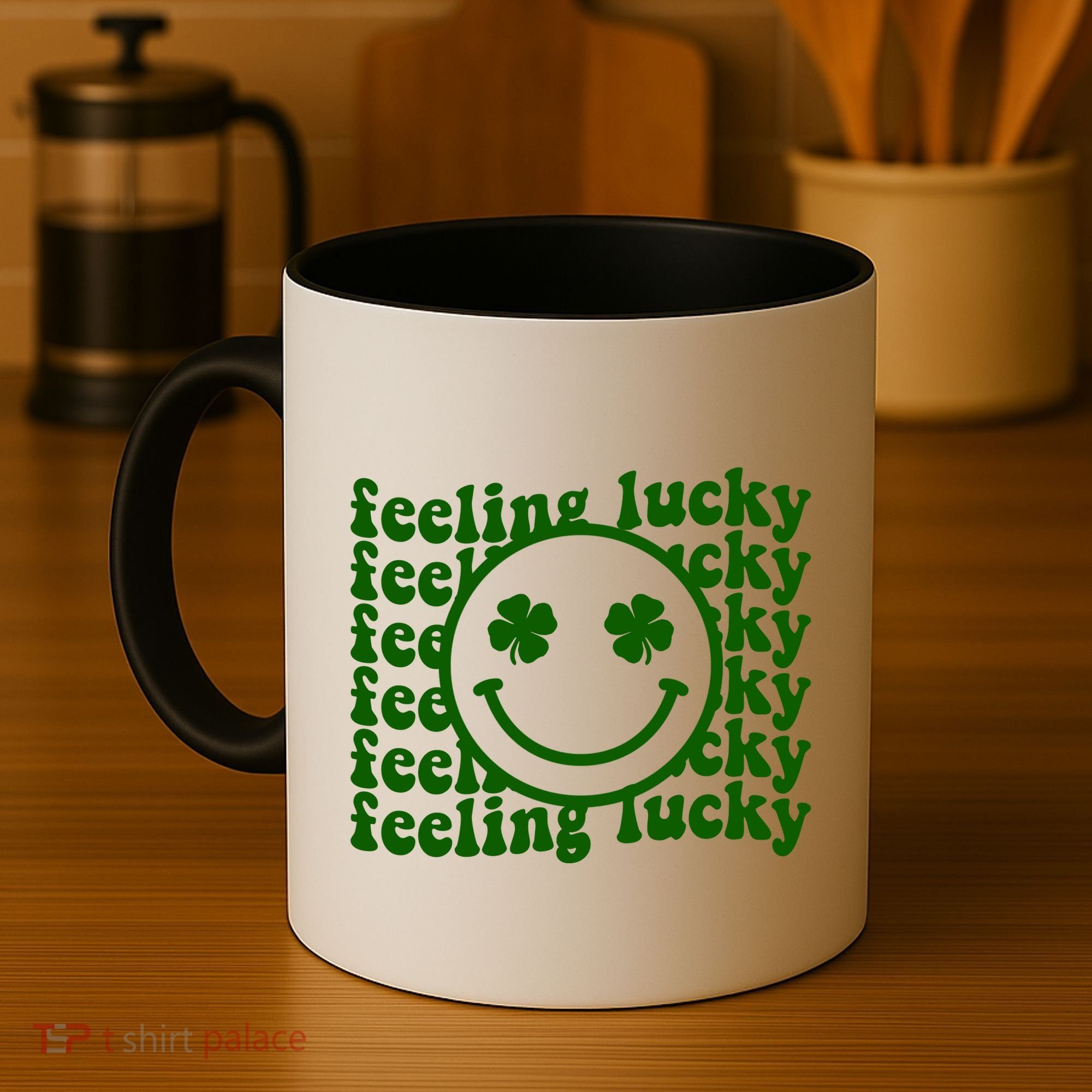 Feeling Lucky Smiley Irish Clover Coffee Mug
