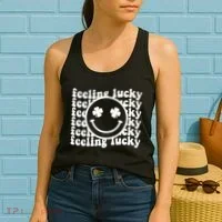 Feeling Lucky Smiley Irish Clover Women's Tank Top thumb 2