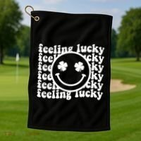 Feeling Lucky Smiley Irish Clover Golf Towel thumb 1