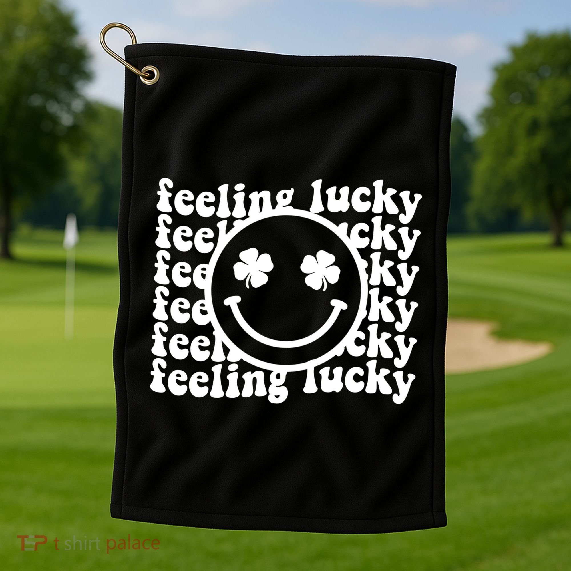 Feeling Lucky Smiley Irish Clover Golf Towel