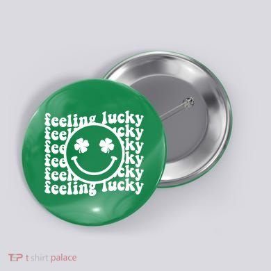 Feeling Lucky Smiley Irish Clover Button