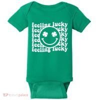 Feeling Lucky Smiley Irish Clover Baby Bodysuit thumb 0