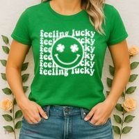 Feeling Lucky Smiley Irish Clover Women's T-Shirt thumb 2