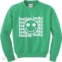 Feeling Lucky Smiley Irish Clover Kids Sweatshirt thumb 0