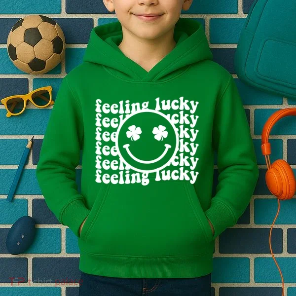 Feeling Lucky Smiley Irish Clover Kids Hoodie