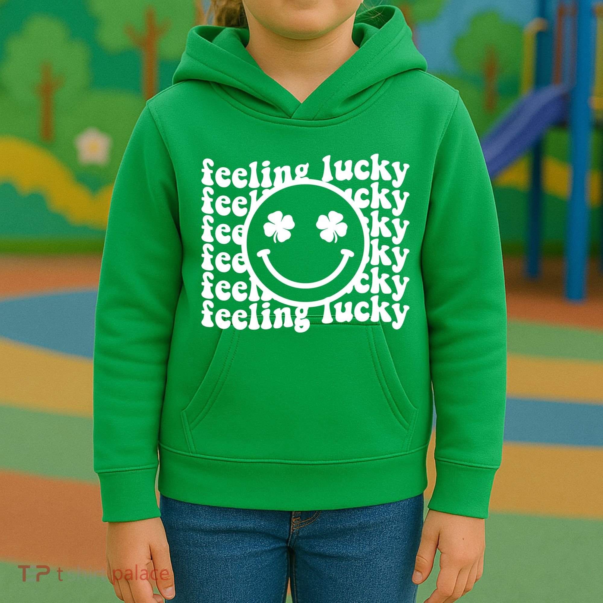 Feeling Lucky Smiley Irish Clover Kids Hoodie