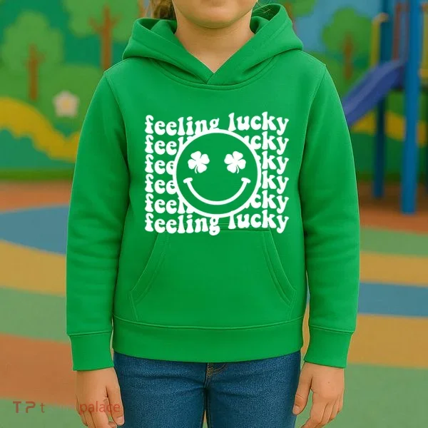 Feeling Lucky Smiley Irish Clover Kids Hoodie