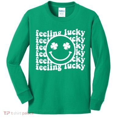 Feeling Lucky Smiley Irish Clover Kids Long Sleeve Shirt