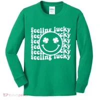 Feeling Lucky Smiley Irish Clover Kids Long Sleeve Shirt thumb 0