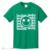 Feeling Lucky Smiley Irish Clover Kids T-Shirt thumb 0